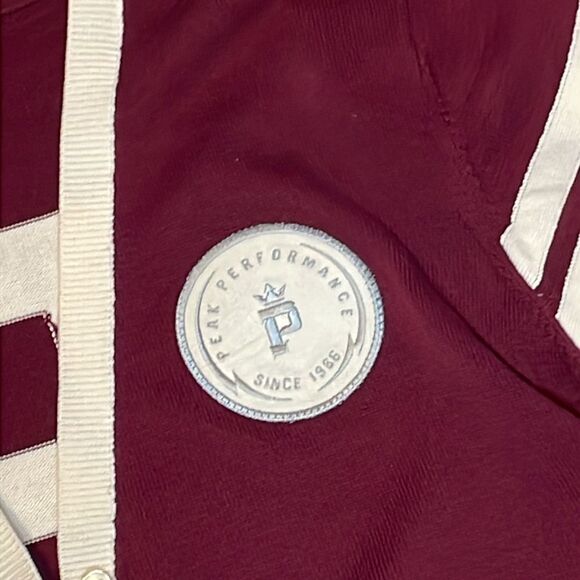 Peak Performance Cardigan, Varsity Letterman P, burgundy cream, Large - Picture 3 of 8
